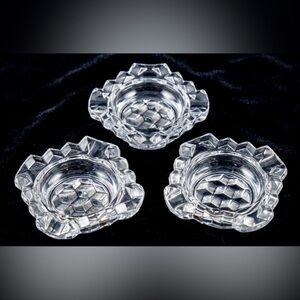 Vintage Set of 3 Fostoria American Clear Square 2-Rest Individual Ashtrays 2.75
